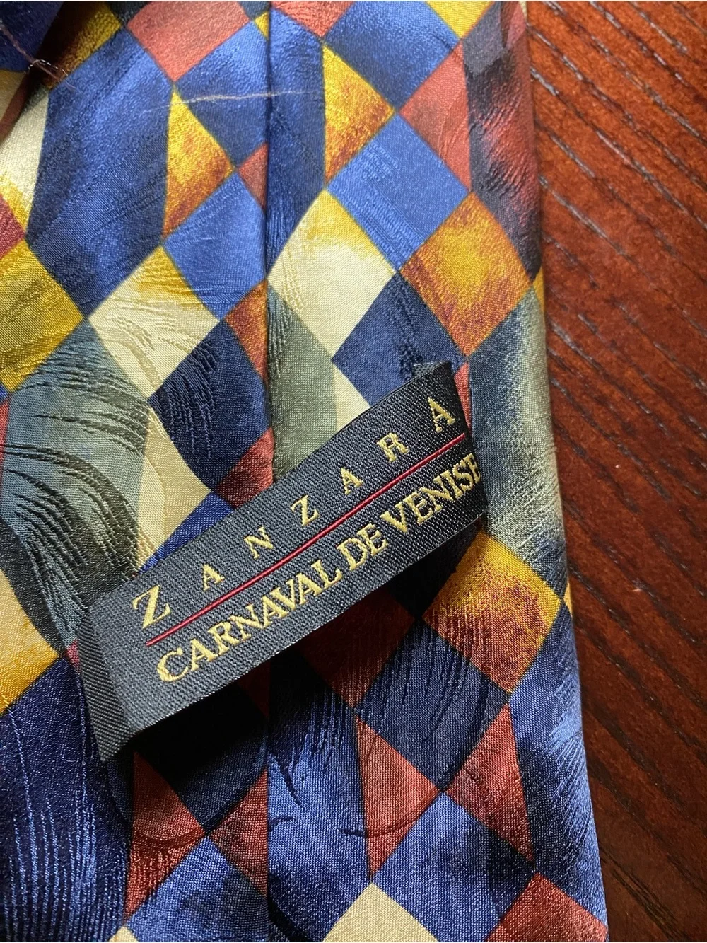 Zanzara Carnaval De Venise Men's Geometric Pattern Silk Tie - Blue, Cream, Rust